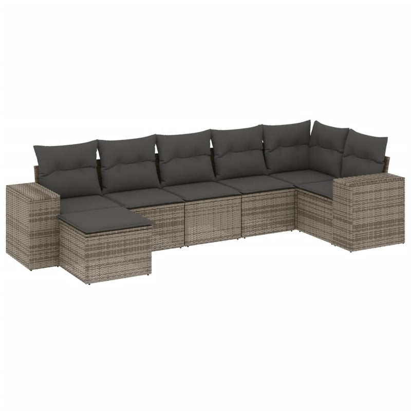 7-delige Loungeset met kussens poly rattan grijs