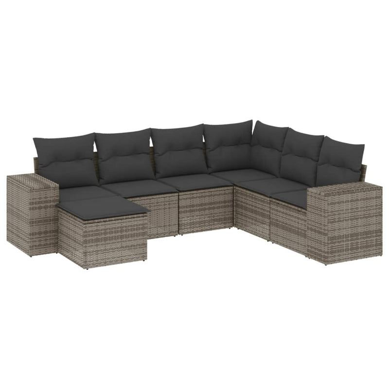 7-delige Loungeset met kussens poly rattan grijs
