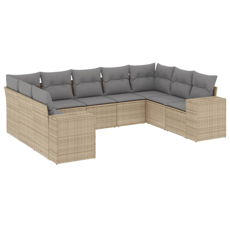 9-delige Loungeset met kussens poly rattan beige