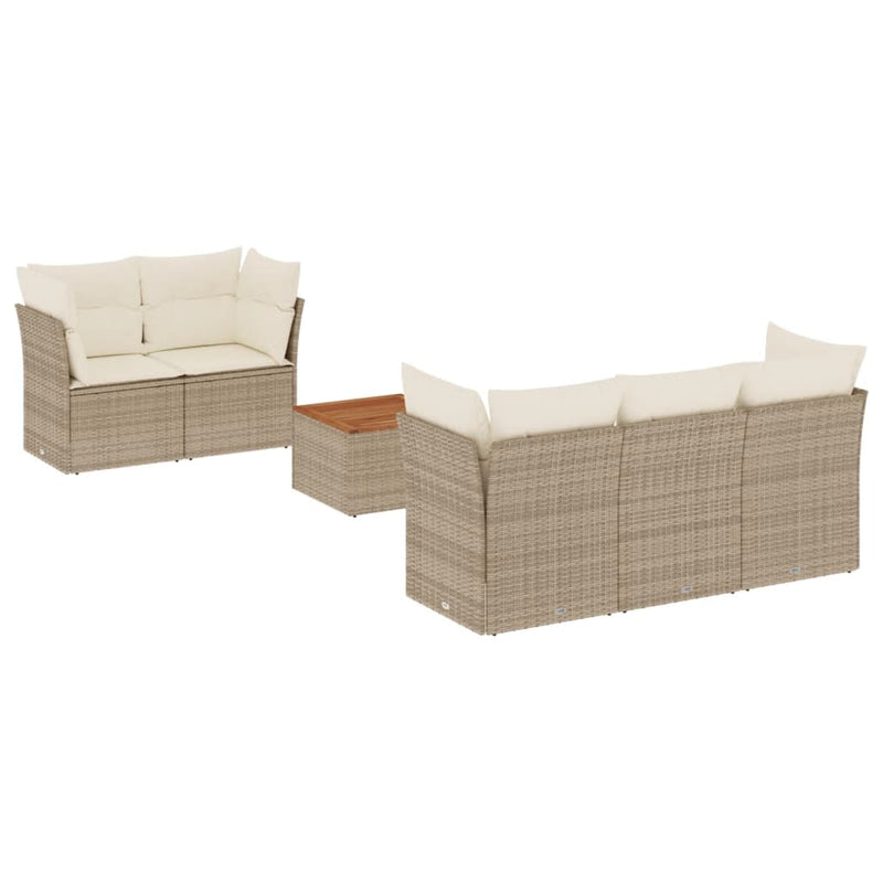 6-delige Loungeset met kussens poly rattan beige