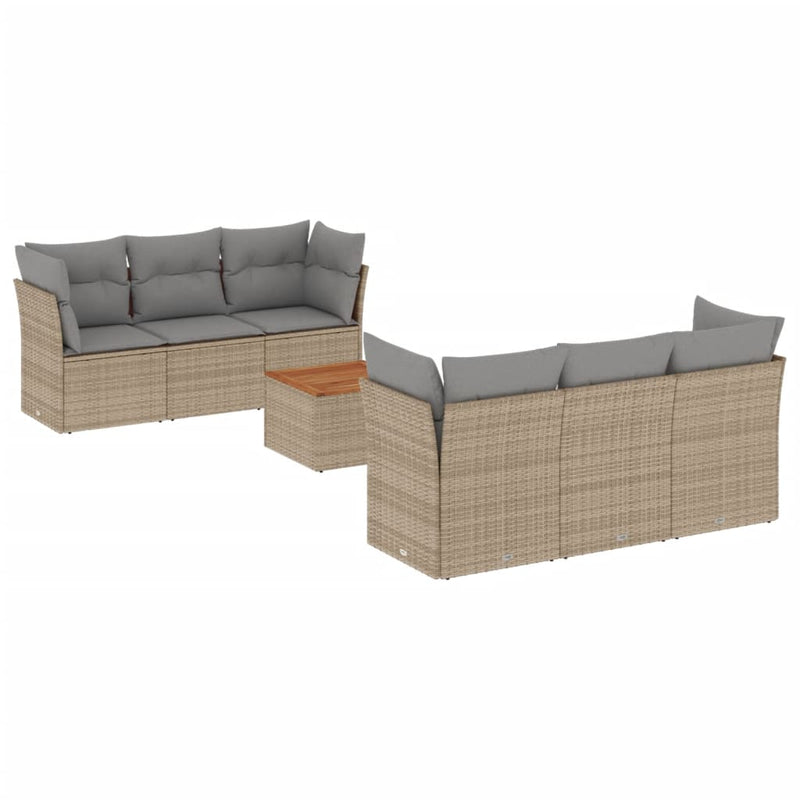 7-delige Loungeset met kussens poly rattan gemengd beige