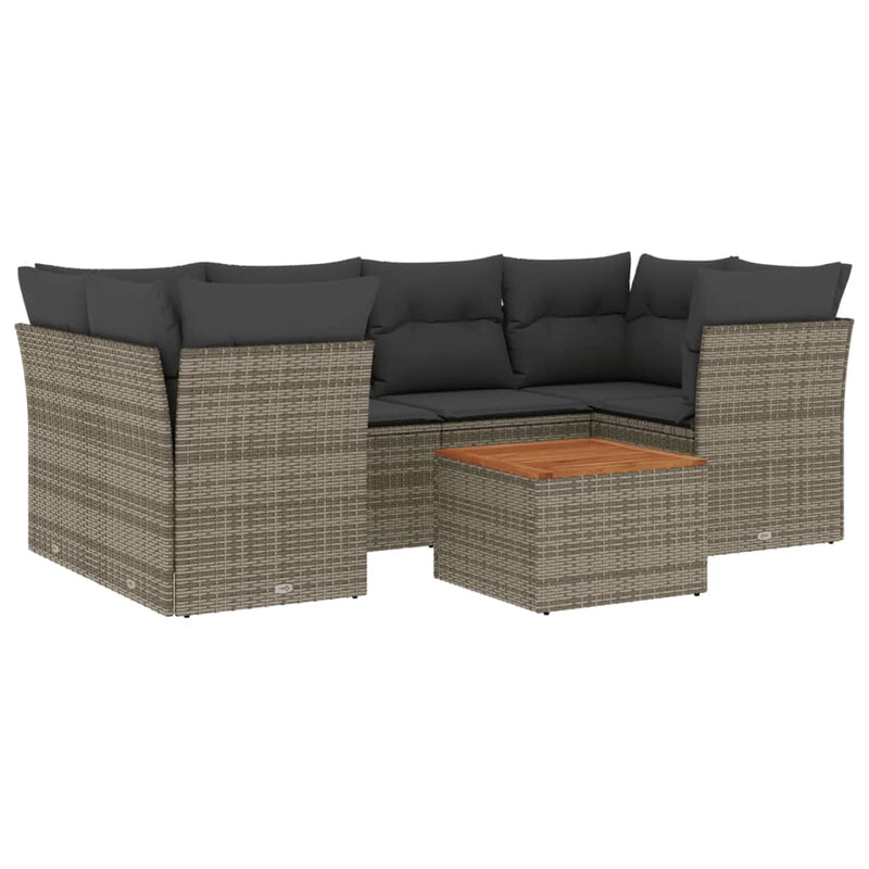 7-delige Loungeset met kussens poly rattan grijs
