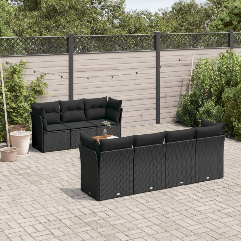 6-delige Loungeset met kussens poly rattan zwart
