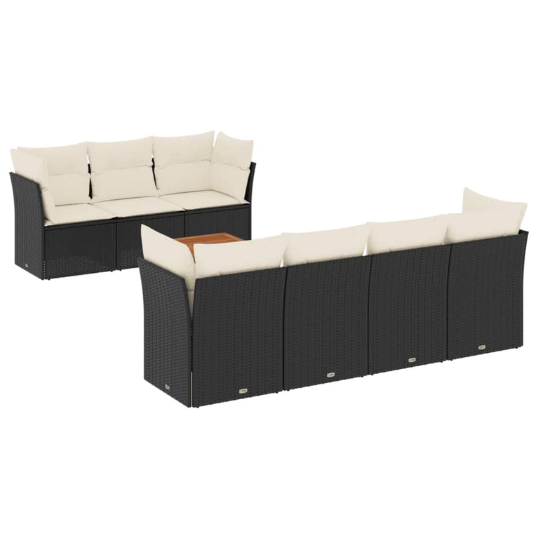 6-delige Loungeset met kussens poly rattan zwart