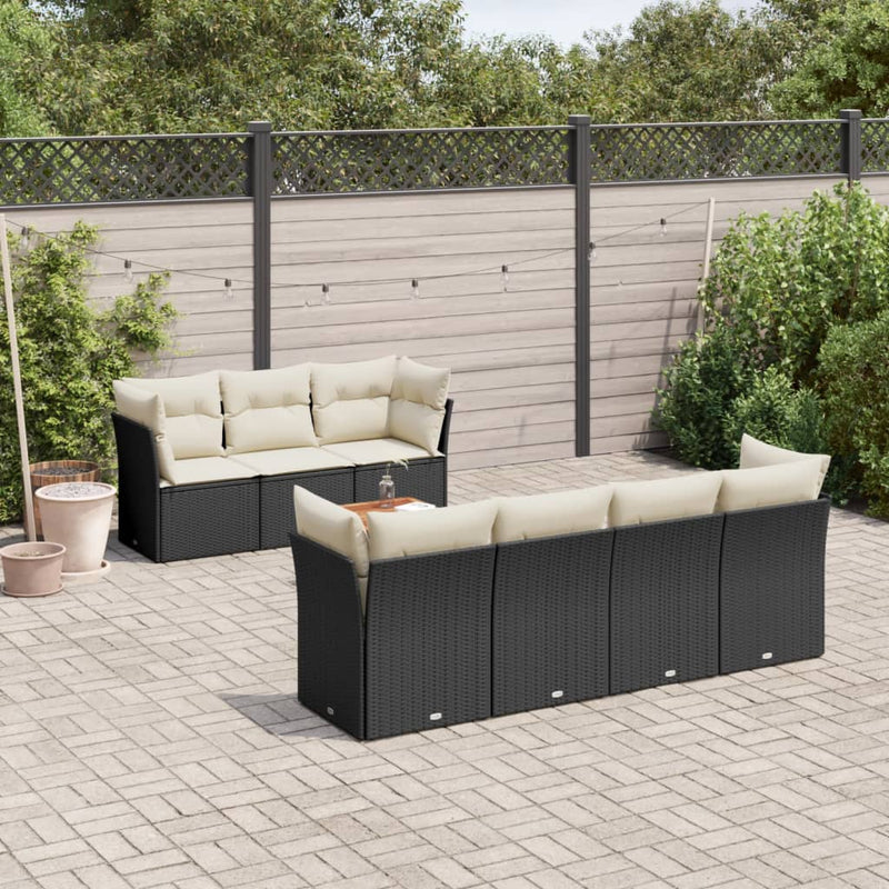 6-delige Loungeset met kussens poly rattan zwart