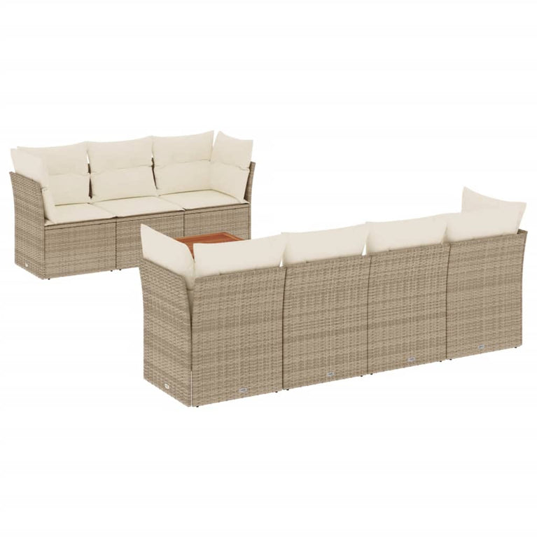 8-delige Loungeset met kussens poly rattan beige
