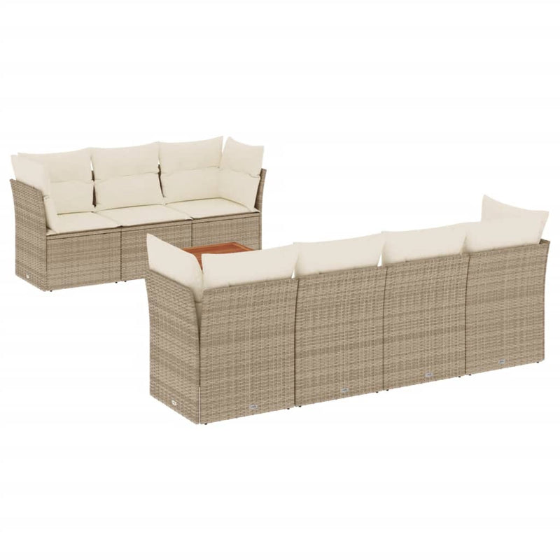 8-delige Loungeset met kussens poly rattan beige