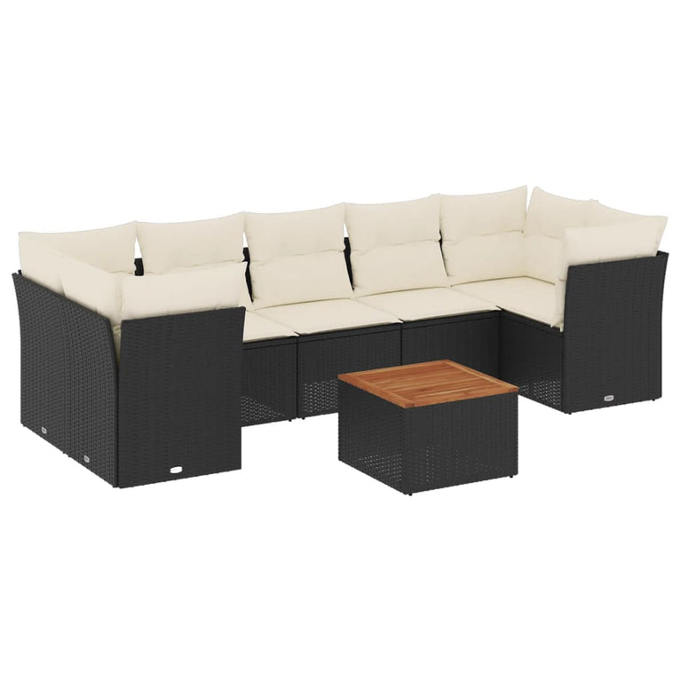 6-delige Loungeset met kussens poly rattan zwart