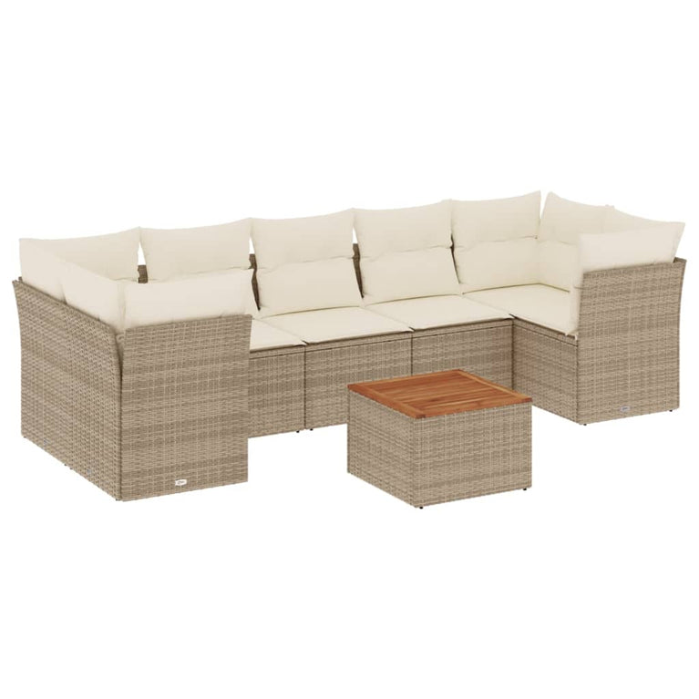 8-delige Loungeset met kussens poly rattan beige