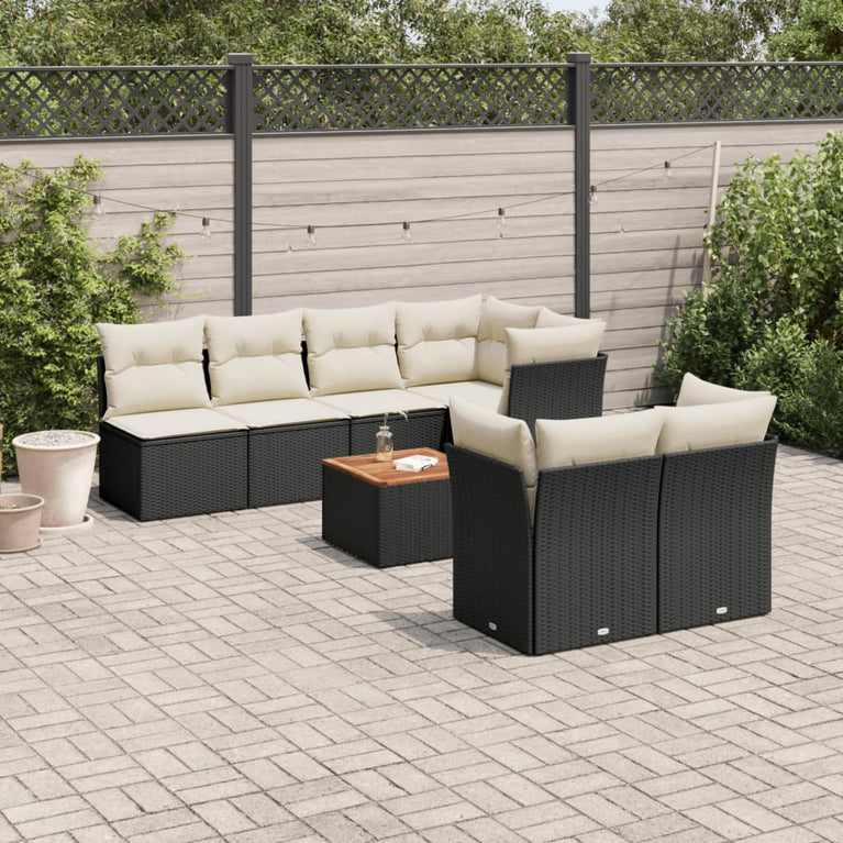 6-delige Loungeset met kussens poly rattan zwart