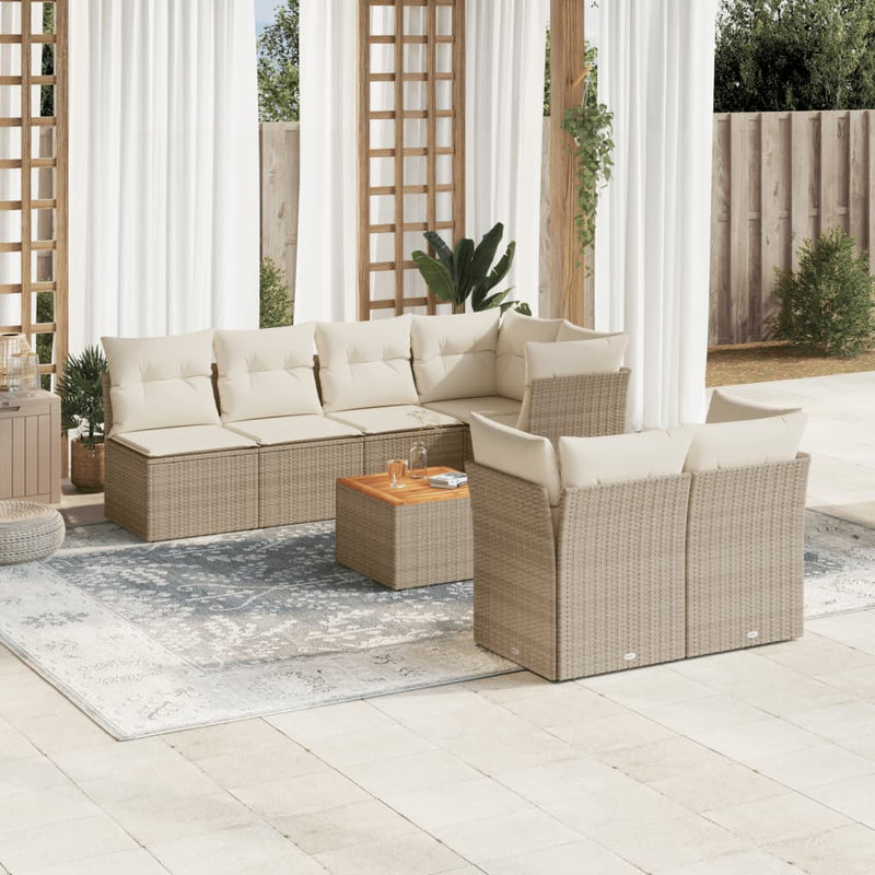 8-delige Loungeset met kussens poly rattan beige