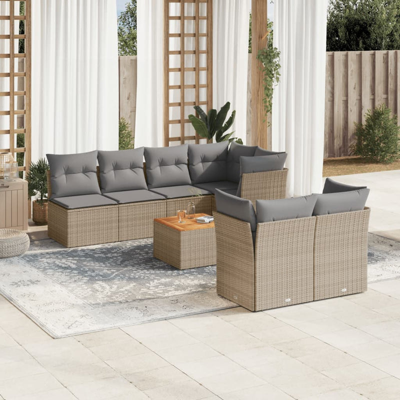 8-delige Loungeset met kussens poly rattan gemengd beige
