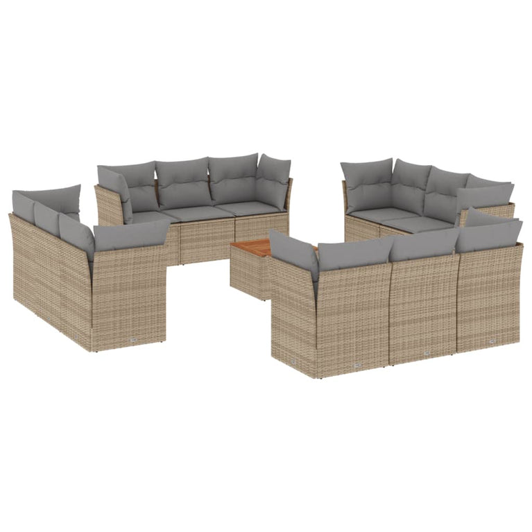 13-delige Loungeset met kussens poly rattan gemengd beige