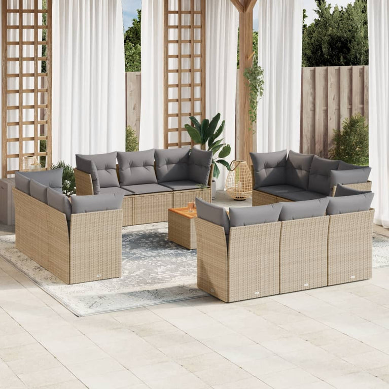 13-delige Loungeset met kussens poly rattan gemengd beige