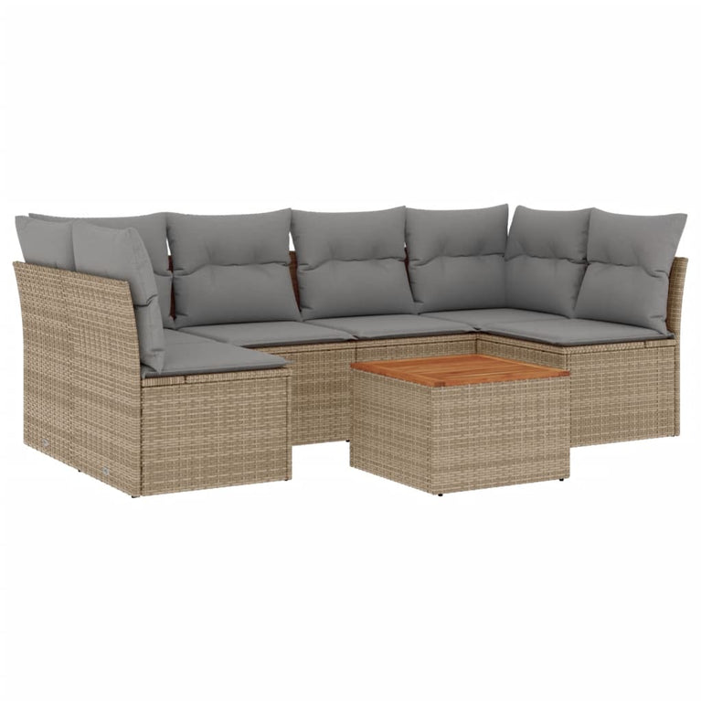 7-delige Loungeset met kussens poly rattan gemengd beige