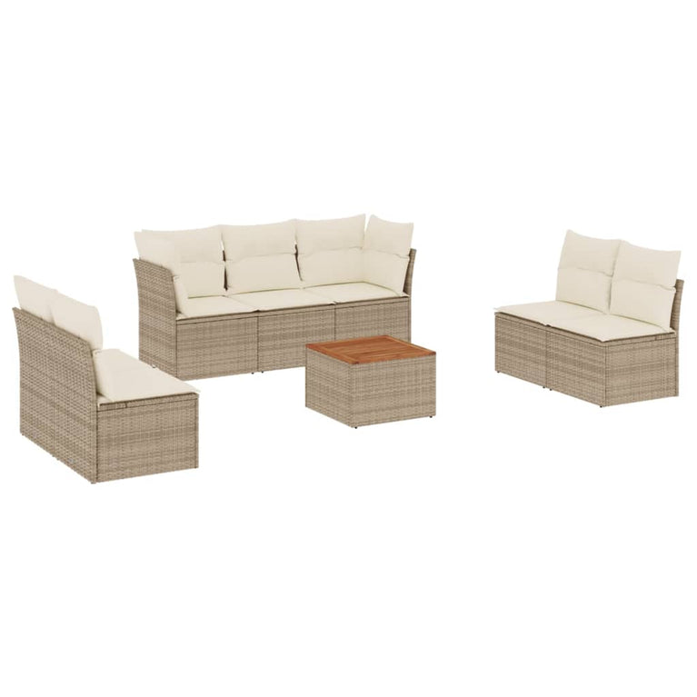 8-delige Loungeset met kussens poly rattan beige