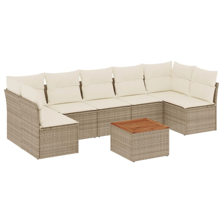 8-delige Loungeset met kussens poly rattan beige
