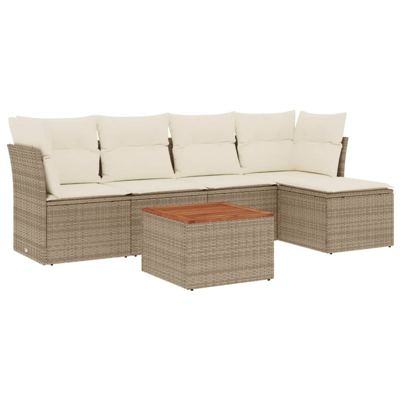 6-delige Loungeset met kussens poly rattan beige