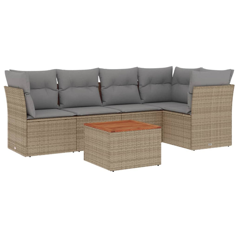 6-delige Loungeset met kussens poly rattan gemengd beige