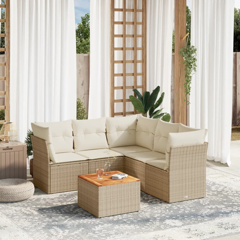 6-delige Loungeset met kussens poly rattan beige