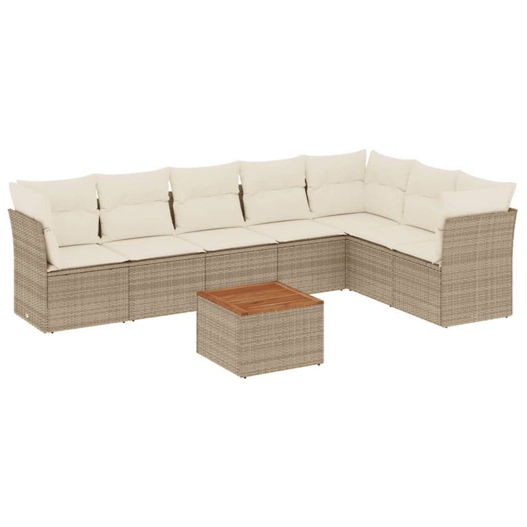 8-delige Loungeset met kussens poly rattan beige