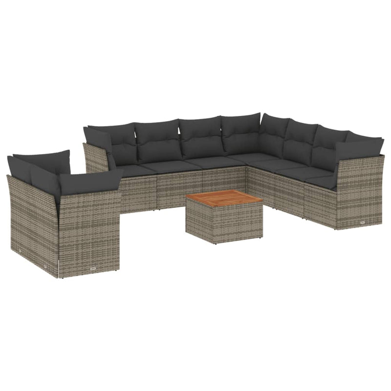 11-delige Loungeset met kussens poly rattan grijs