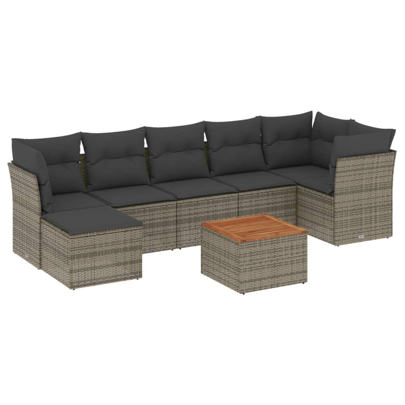 8-delige Loungeset met kussens poly rattan grijs