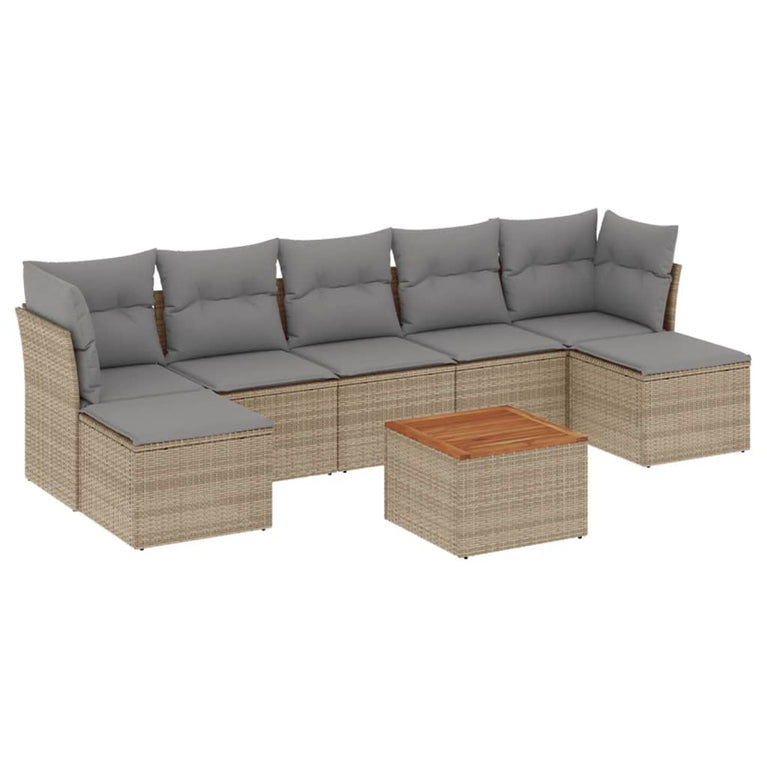 8-delige Loungeset met kussens poly rattan gemengd beige