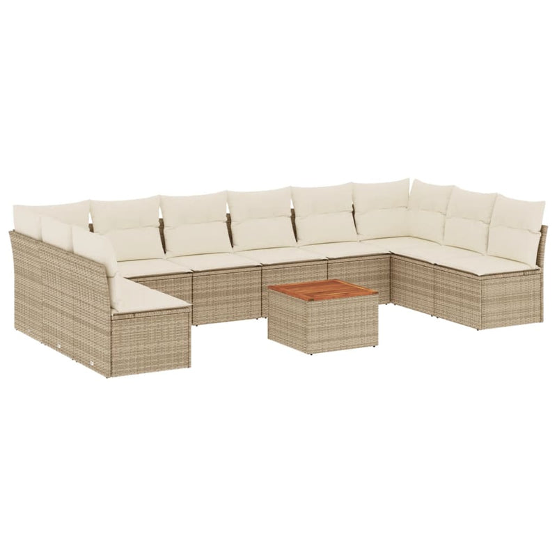 11-delige Tuinset met kussens poly rattan beige