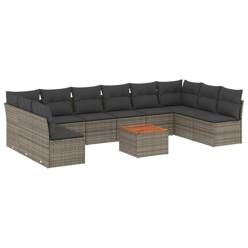 11-delige Loungeset met kussens poly rattan grijs