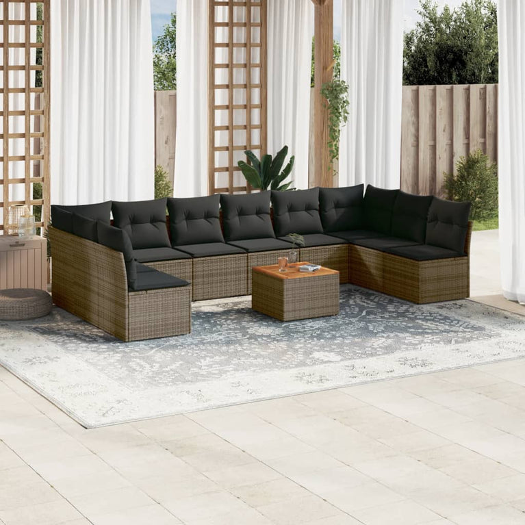 11-delige Loungeset met kussens poly rattan grijs
