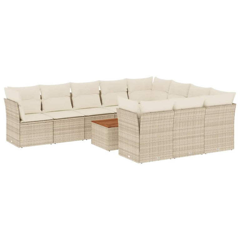 11-delige Tuinset met kussens poly rattan beige