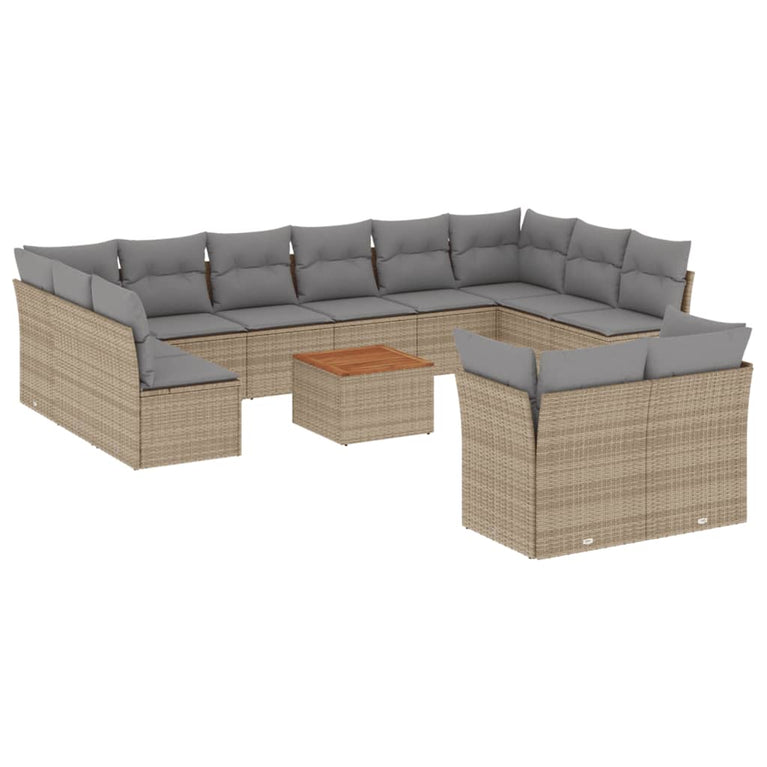 13-delige Loungeset met kussens poly rattan gemengd beige
