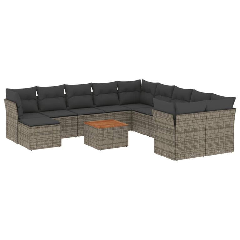 12-delige Loungeset met kussens poly rattan grijs