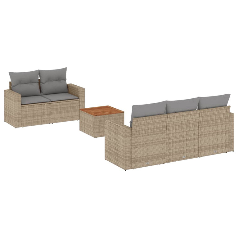 6-delige Loungeset met kussens poly rattan gemengd beige