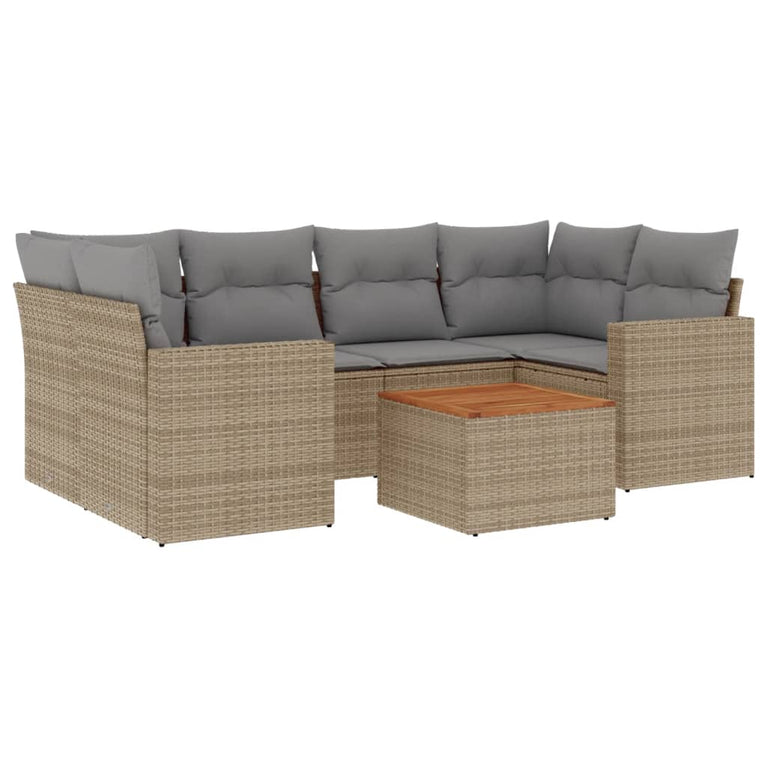 7-delige Loungeset met kussens poly rattan gemengd beige
