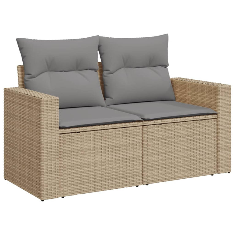 6-delige Loungeset met kussens poly rattan gemengd beige