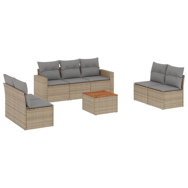 8-delige Loungeset met kussens poly rattan gemengd beige