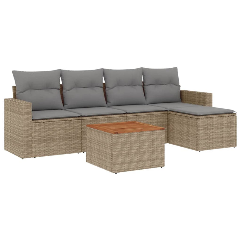 6-delige Loungeset met kussens poly rattan gemengd beige