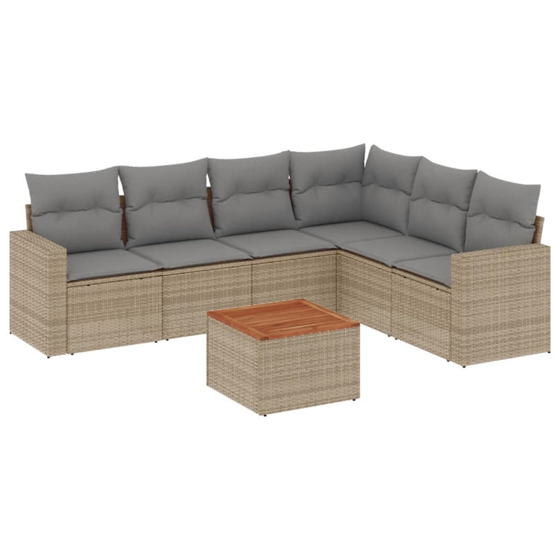 7-delige Loungeset met kussens poly rattan gemengd beige