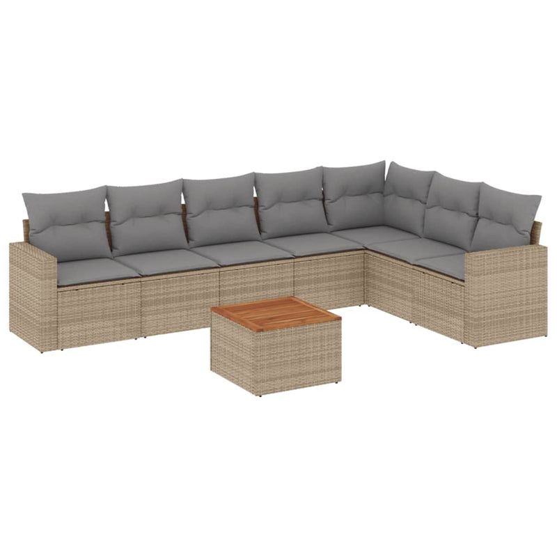 8-delige Loungeset met kussens poly rattan gemengd beige