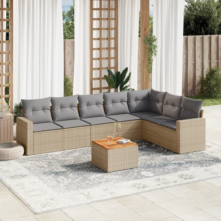 8-delige Loungeset met kussens poly rattan gemengd beige