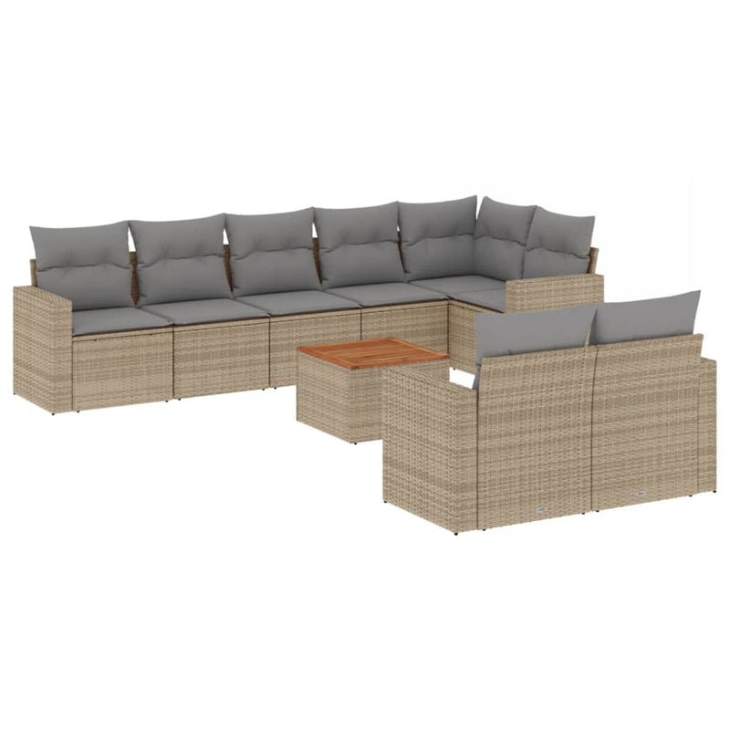 9-delige Loungeset met kussens poly rattan gemengd beige