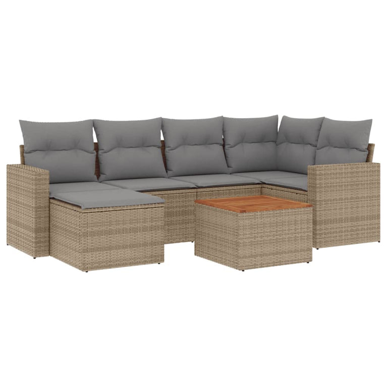 7-delige Loungeset met kussens poly rattan gemengd beige