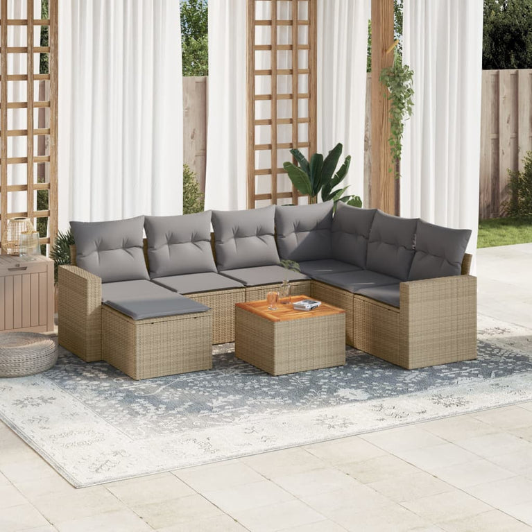 8-delige Loungeset met kussens poly rattan gemengd beige