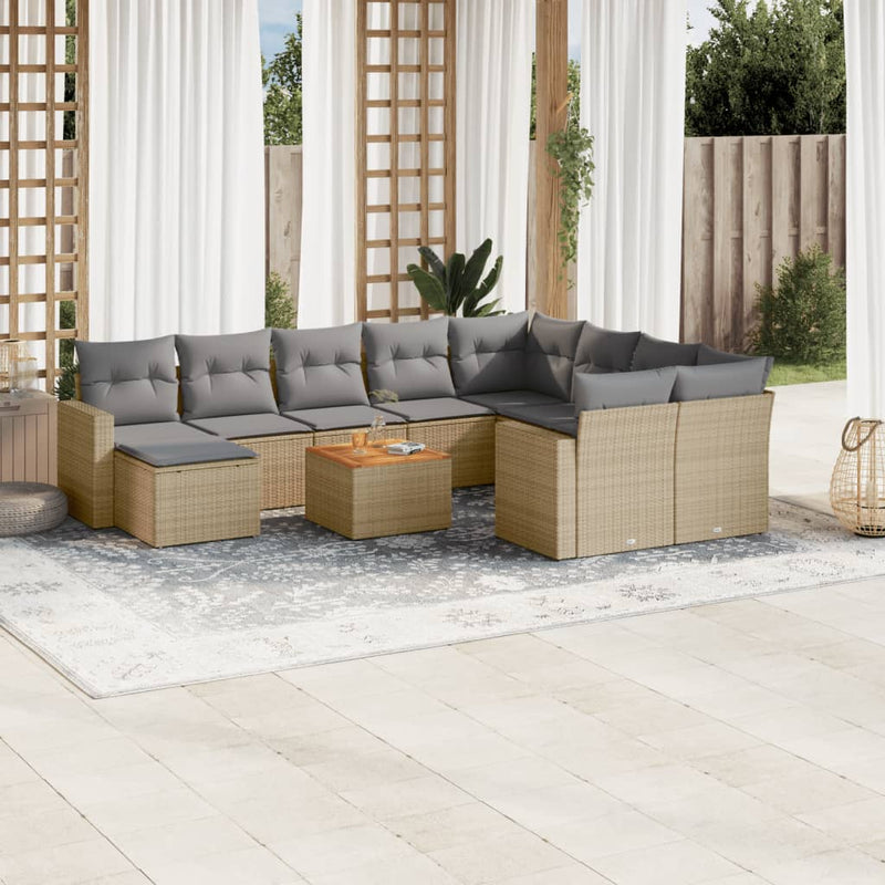 11-delige Loungeset met kussens poly rattan gemengd beige