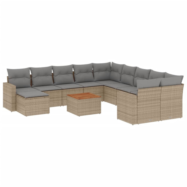 14-delige Loungeset met kussens poly rattan gemengd beige