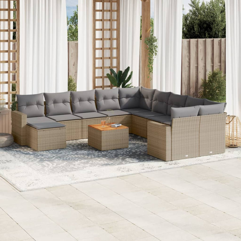 14-delige Loungeset met kussens poly rattan gemengd beige
