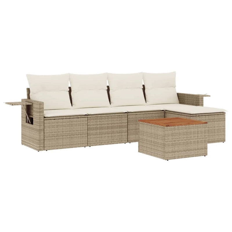 6-delige Loungeset met kussens poly rattan beige