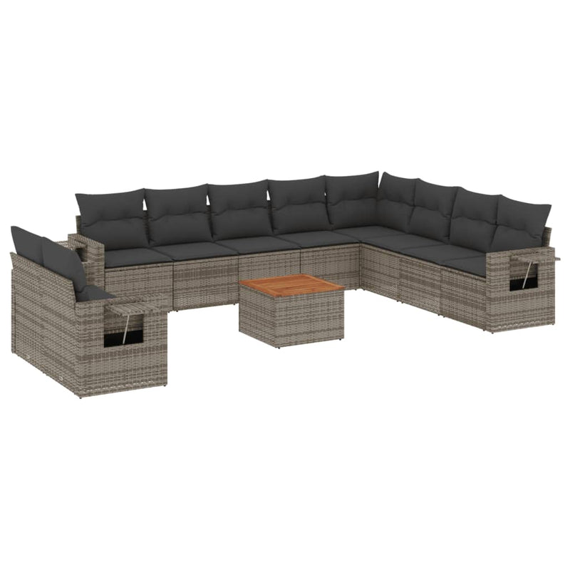 11-delige Loungeset met kussens poly rattan grijs